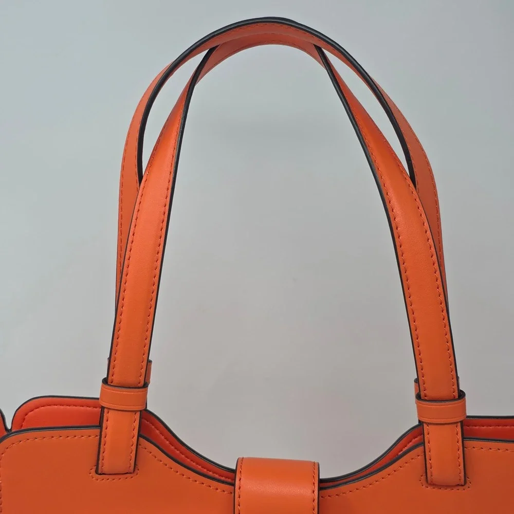 Donna Karan New York Orange Leather Tote Bag Gold Crescent Hardware Shoulder Bag